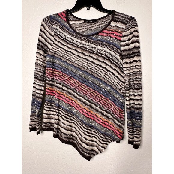 Nic+Zoe Womens Long-Sleeve Asymmetrical Hem Striped Sweater Small Multicolor - Picture 5 of 9